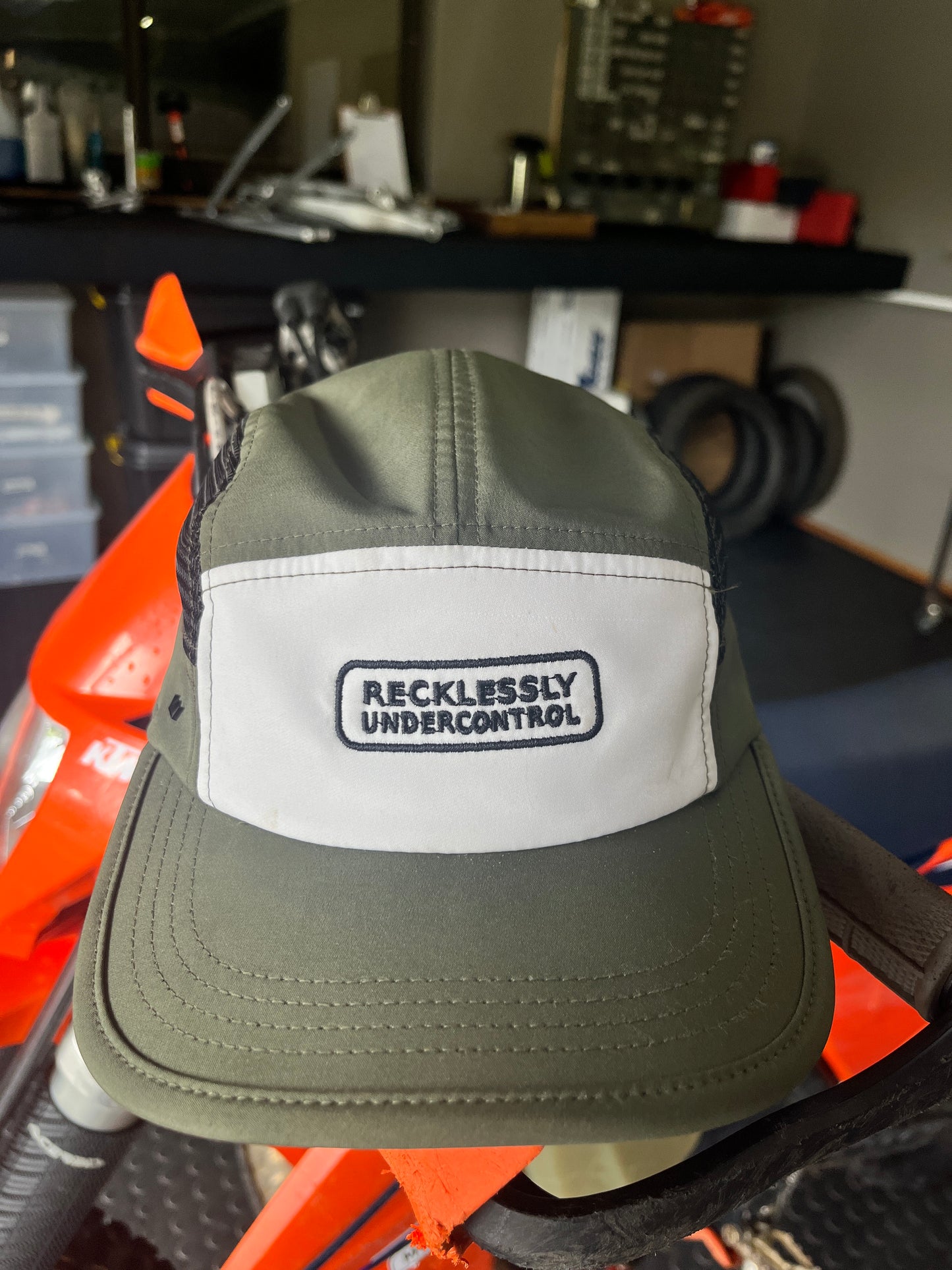 The Recycled 6 Panel Active Cap - Olive/Black/White